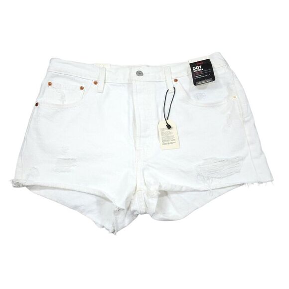 Levi's Premium 501 Shorts High Rise White Distressed Women's Size 33 Button Fly - Picture 1 of 9